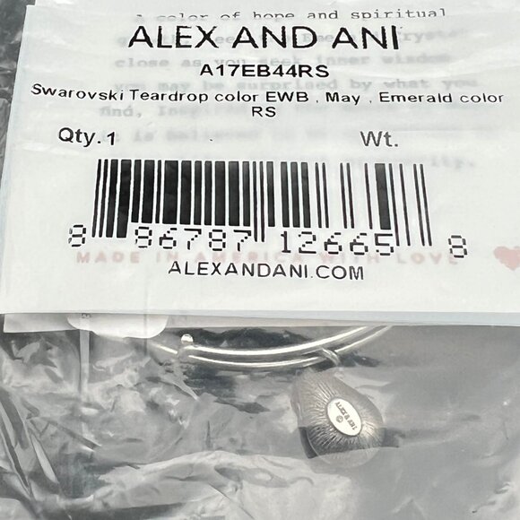 Alex and Ani Bracelet Swarovski Teardrop Emerald Crystal Charm Bangle - Picture 5 of 5